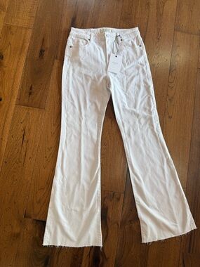 Women's White Flare Jeans with Raw Hem HAPPI